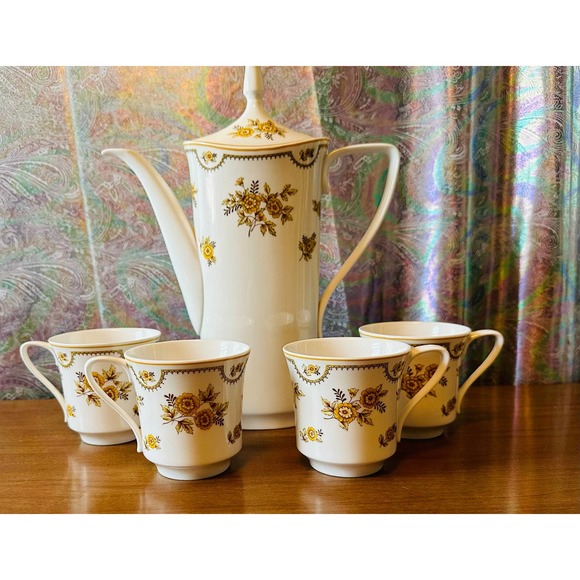 Vintage Spode Austen Y8190 Tall teapot with lid and 4 cups - Picture 9 of 10